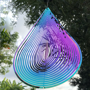 欧美不锈钢镜光3D旋转风转家居园艺吊饰工艺品挂件金属水滴风铃类