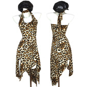 retro neck dress print New hanging leopard skirt suspender