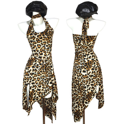 New retro dress leopard print skirt hanging neck suspender