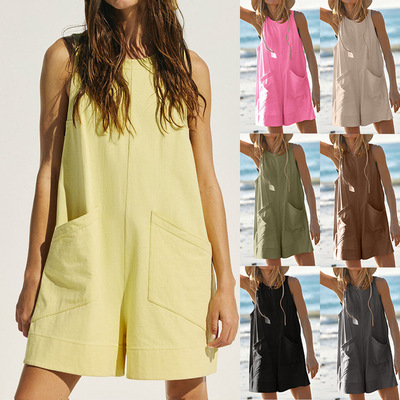 Women's sleeveless vest, casual overalls, jumpsuit, women's