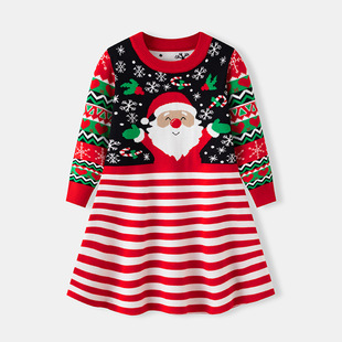 Children's Santa Claus cartoon knitted woolen dress girls'裙
