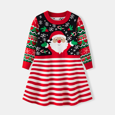 Children's Santa Claus cartoon knitted woolen dress girls'裙