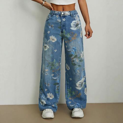 women's Street loose wide leg jeans, girl denim pants, jeans