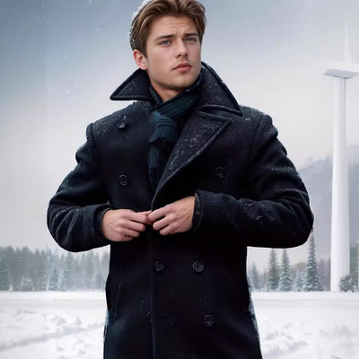 Men's mid length long sleeved woolen coat for autumn winter