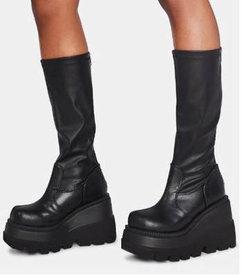 厚底大码43长靴女新款松糕底皮靴women long boots wedge boots