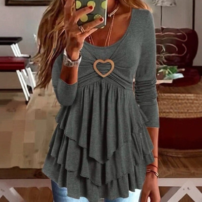 women's Short layered cake casual dress long sleeved skirt