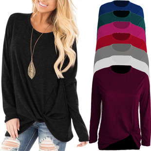 New women's long sleeved twisted top T-shirt for spring top