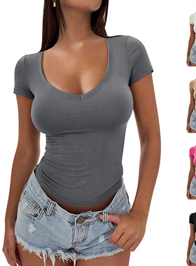 Women's summer slim fit fashion short sleeved collar shirt