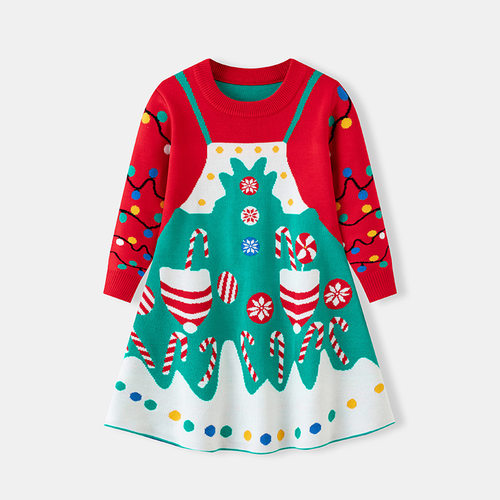 girls Christmas knitted sweater dress autumn winter女毛衣裙