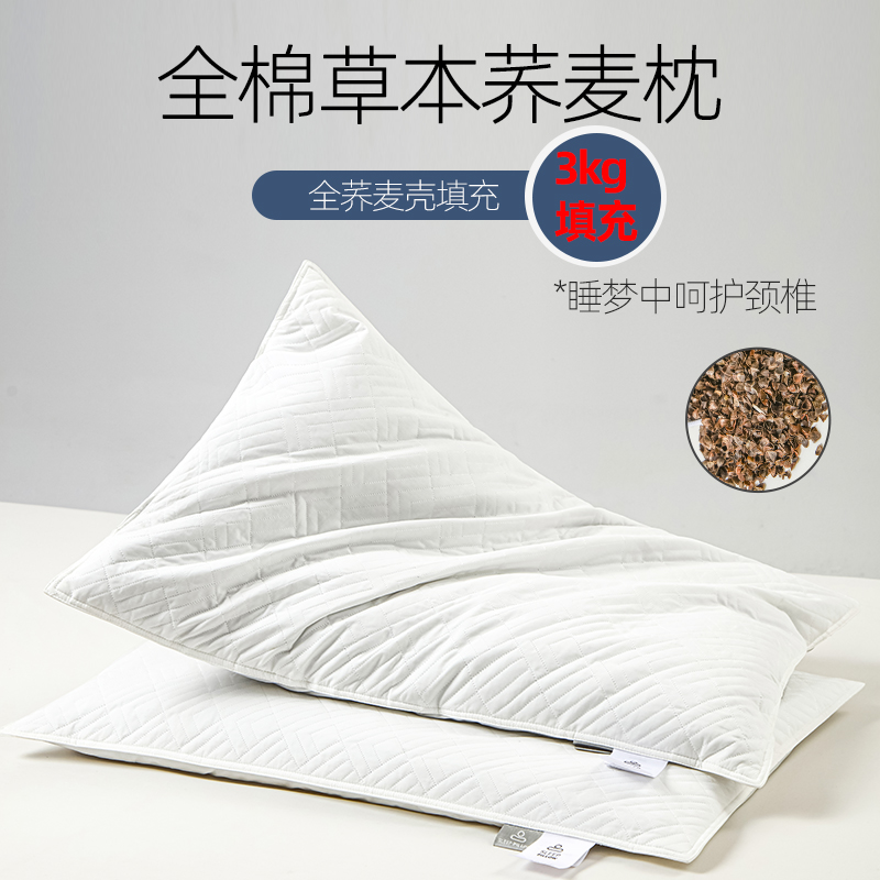 新款全棉全荞麦头枕芯﻿表面多道绗缝内胆不移位填充重量3kg