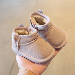 冬季加绒短靴宝宝雪地靴男一岁加厚保暖棉鞋女婴儿鞋子软底学步鞋