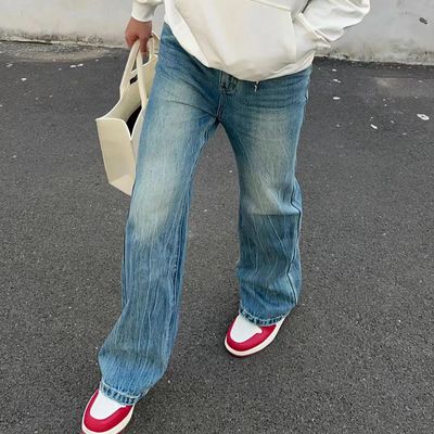 cleanfit波纹蓝牛微喇牛仔裤