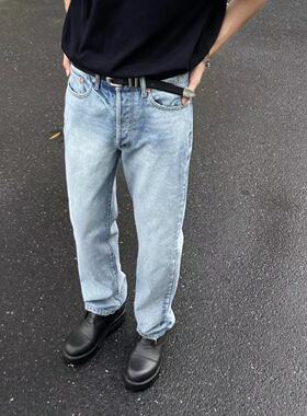 cleanfit 501风格水洗雪花纹冰蓝直筒vintage牛仔裤显瘦 vibe长裤