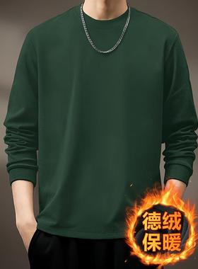 墨绿色打底衫男款秋冬加绒保暖内搭休闲长袖t恤卫衣男上衣潮1221r