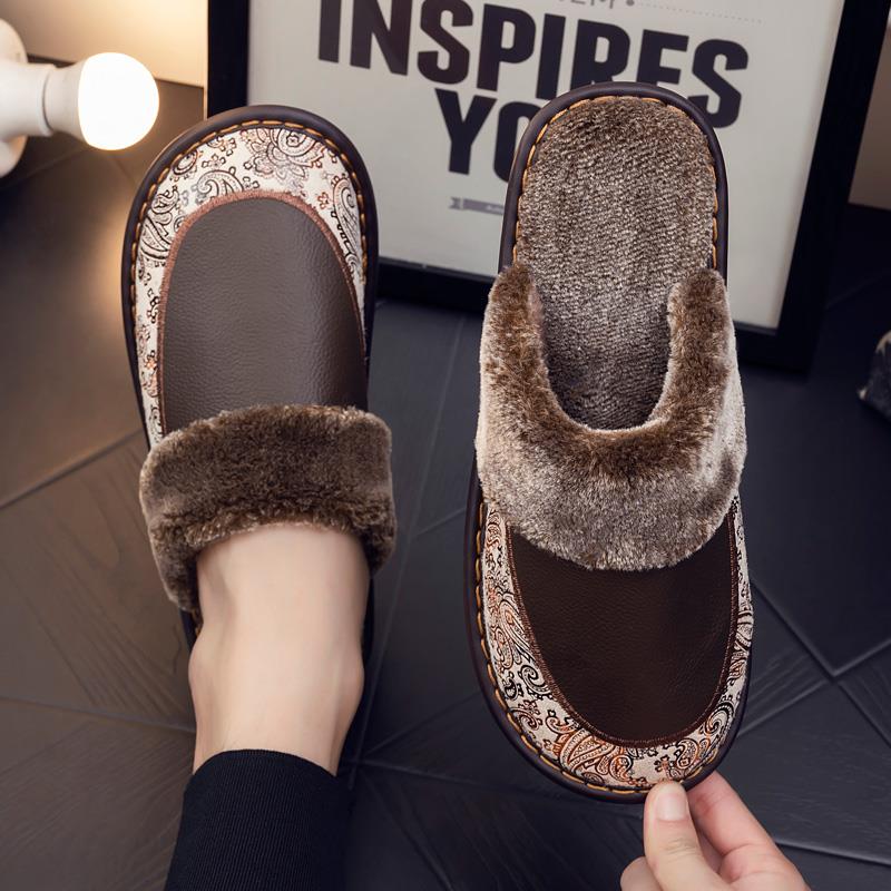 秋冬拼接面带绒居家用保暖棉拖鞋男女情侣室内缝制底防滑托1027z
