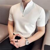 铆钉装 立领半拉链polo衫 饰上衣潮0204w 无领半袖 T恤春季 男短袖 修身