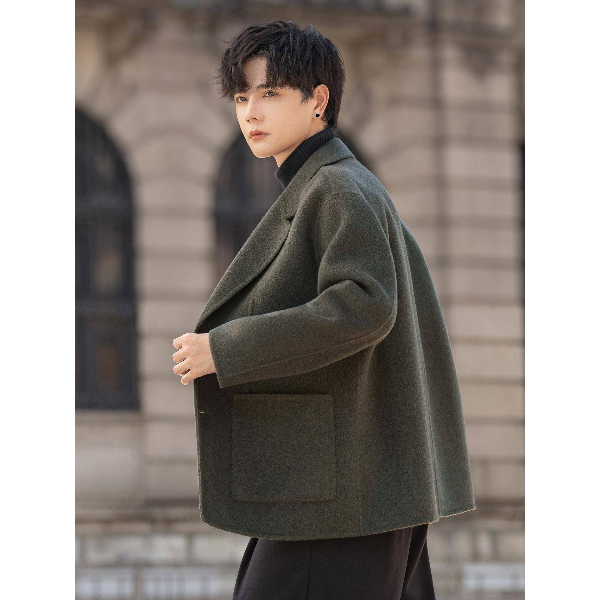 冬季男士小西装外套韩版潮流双面呢子感休闲西服1121w