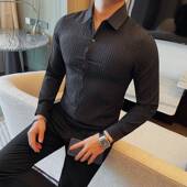 高级感条纹长袖 衬衫 商务休闲男士 春季 纯色衬衣英伦简约时尚 0130r