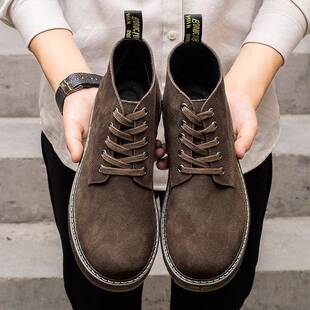 马丁靴男款冬季工装靴加绒棉鞋休闲皮鞋翻毛磨砂英伦男0120k