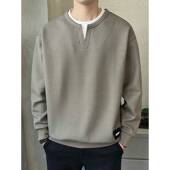 新潮休闲汗衫 假两件套式 简单宽松0205e 长袖 t恤春秋秋新款 汗衫 男士