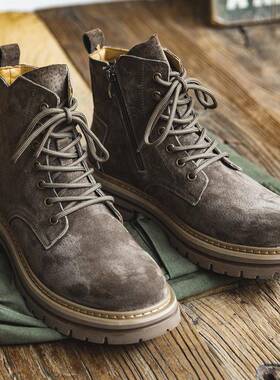 马丁靴男冬季中帮潮流短靴英伦风高帮鞋新款覆古工装靴子1103r