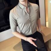 薄款 商务休闲高级感五分中袖 男士 夏季 短袖 衬衫 英伦风修身 痞0130r