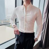高级感潮流修身 条纹白衬衫 男长袖 商务休闲痞帅衬衣英伦风韩0130r