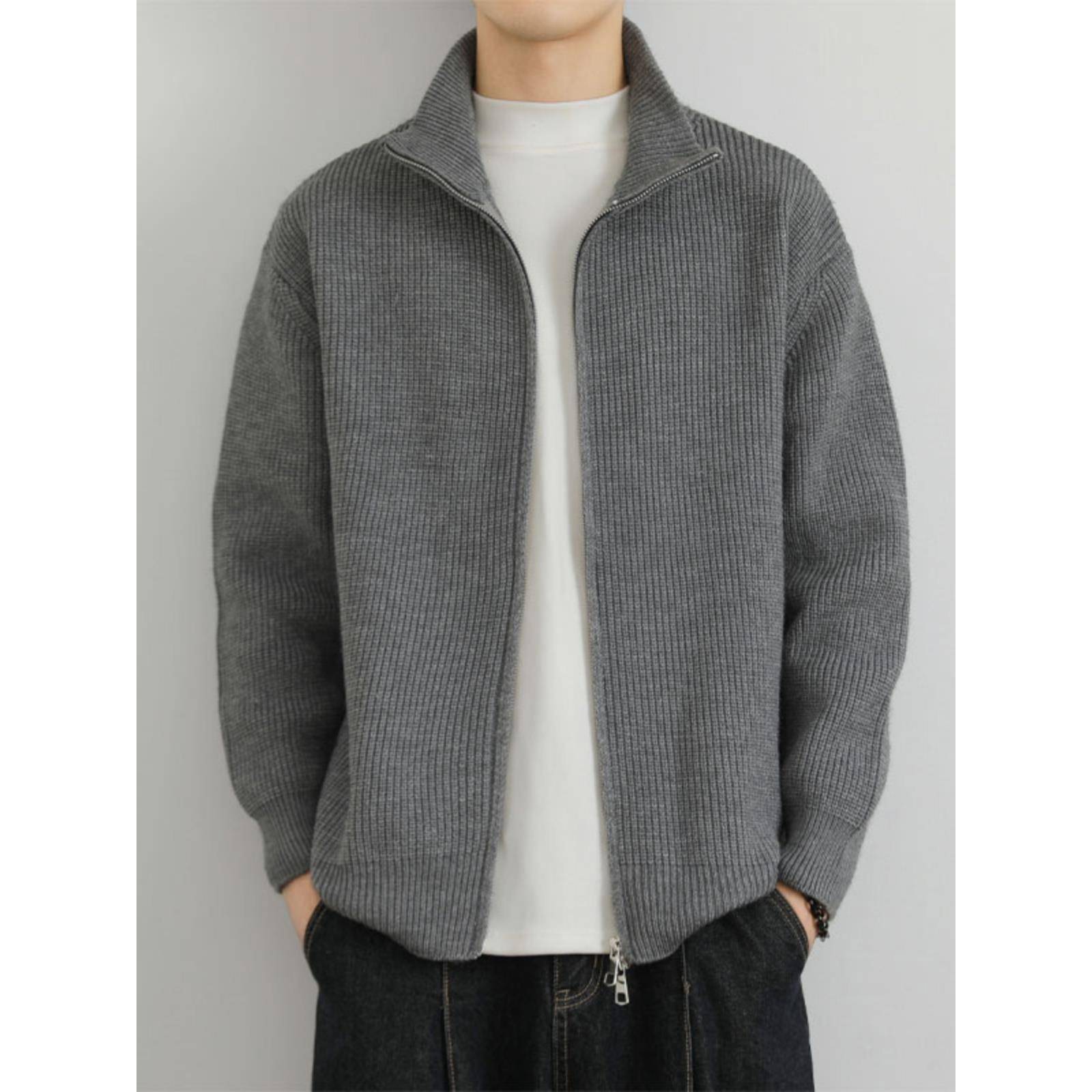 秋冬毛衣男士新款上衣感针织开衫外套男款潮牌立领男宽松痞0926c