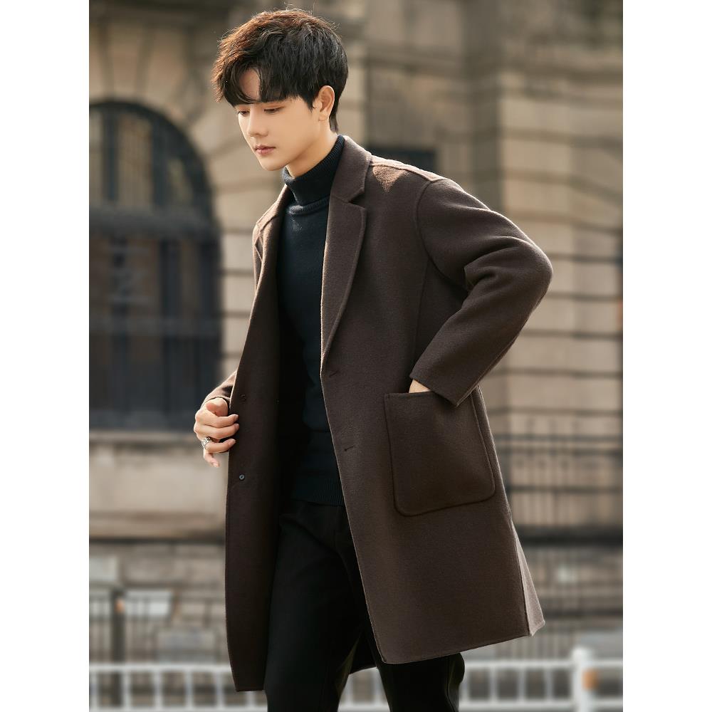 冬季呢子大衣男士中长款感双面子外套加厚子风衣宽松潮流1121w