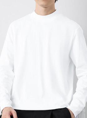 春季男T恤长袖半高领白色保暖内搭加加厚打底衫中领秋衣服0113k