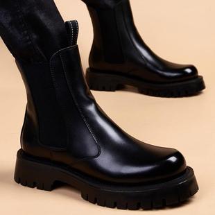 秋冬马丁靴男加绒烟筒靴高帮皮鞋 内增高英伦风潮流切西靴子1226z