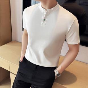 短袖 0603z 个性 时尚 夏季 t恤男装 T恤色修身 男士 百搭感轻熟立领半袖