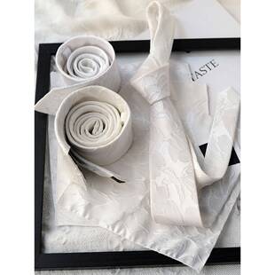 时尚纯洁白色领带优雅静英伦韩版西装衬衫领带米白年轻潮0131z