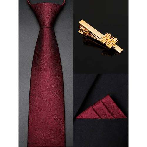 秋冬新款男士领带酒红色领结婚新郎拉炼式商务西装衬衫配饰1222z