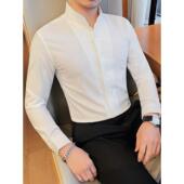 男士 商务休闲帅气法式 长袖 立领衬衫 高端新潮英式 修身 衬衫 春0130r