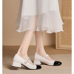 花呢风格覆古玛丽简鞋法国晚装风格温柔的鞋子与裙子一年四0128w