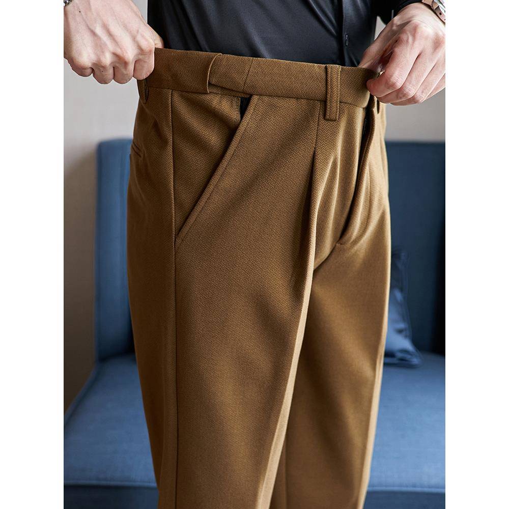 毛呢西裤男秋冬季厚款高级感百搭商务休闲长裤韩版修身小脚1119r