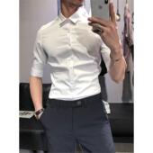 高级感夏季 免熨烫抗皱刺绣痞帅七分0130r 休闲修身 白色衬衫 男短袖