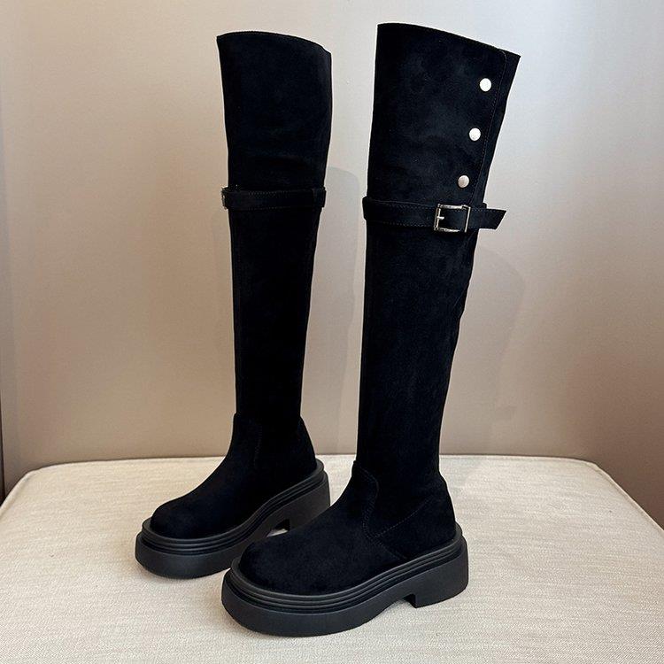 冬女时尚短靴时装厚底过膝长靴2025新款显瘦不掉筒长筒靴小1209k