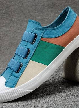 男鞋2026夏季一脚蹬布鞋男韩版透气休闲鞋帆布潮鞋拼色板鞋0117k