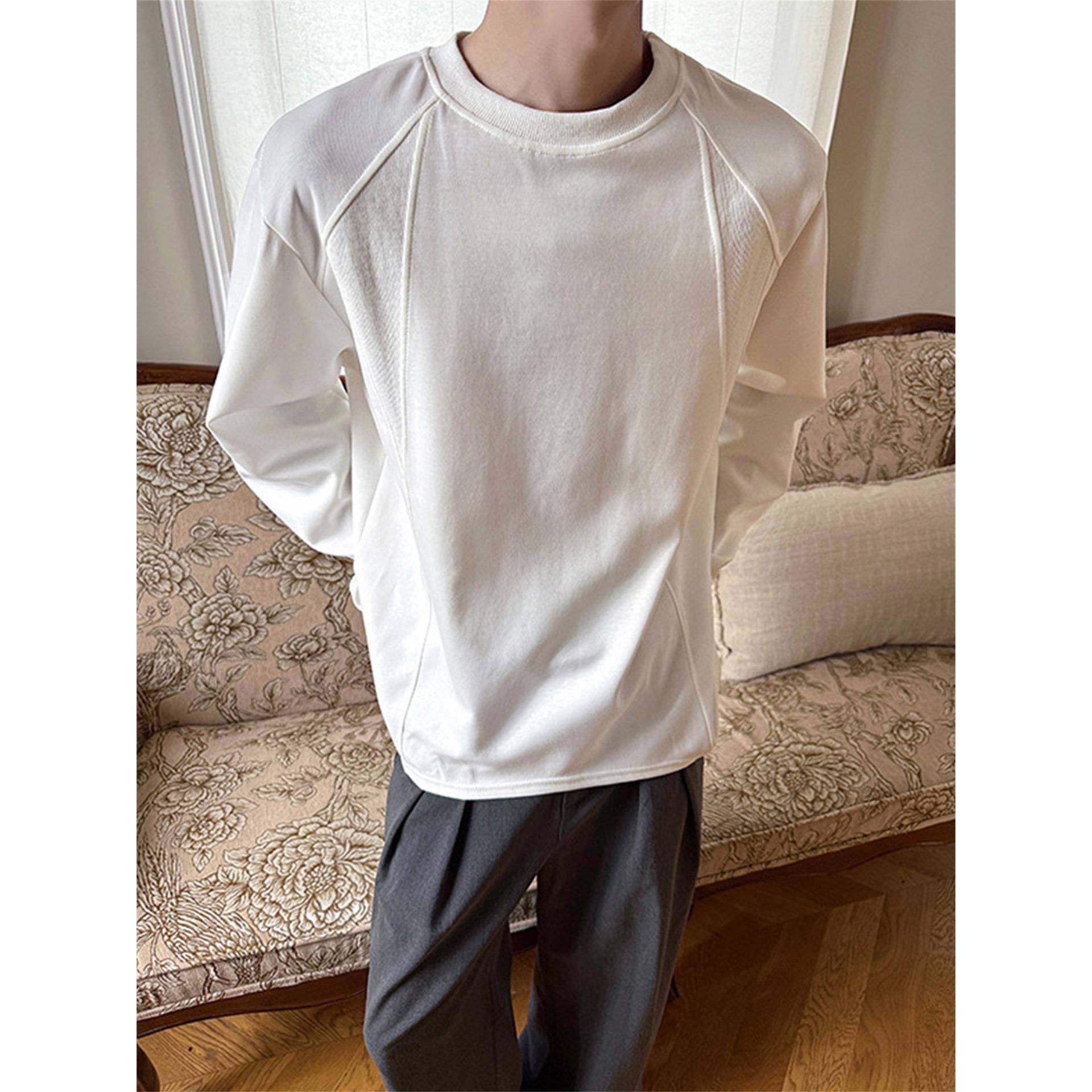 美式小领口正肩T恤男通勤圆领拼接休闲百搭版型长袖打底0120k,男装,T恤,淘宝优惠券,粉丝福利购,淘宝优惠卷