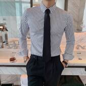 英伦条纹长袖 商务休闲西装 衬衫 修身 秋款 痞帅衬衫 韩版 男士 打0130r