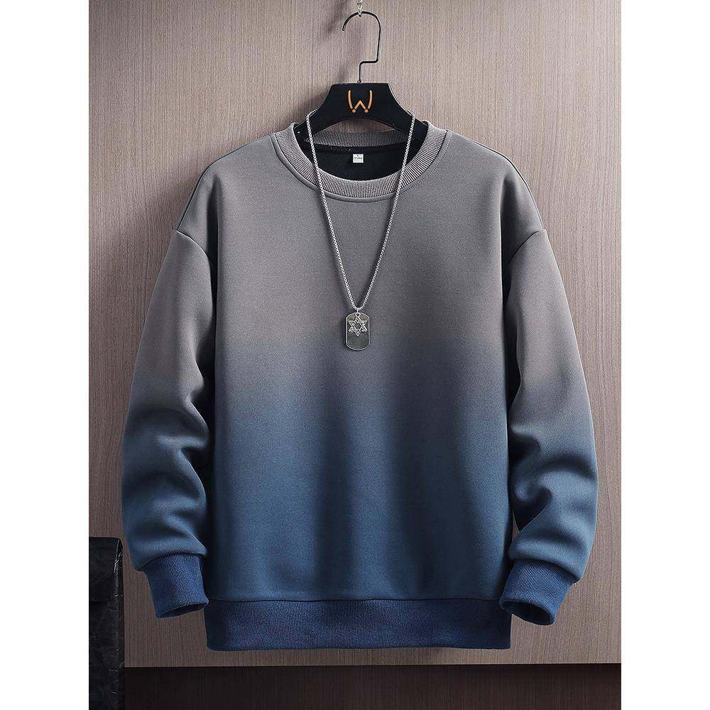 渐变色长袖t恤男运动衫春季圆领休闲宽松打底衫上衣卫衣0104w