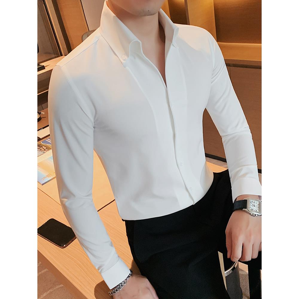 冬季加厚衬衫保暖男秋季法式大V领士秋长袖天鹅绒暖帅商务休1016w