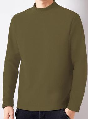 秋冬男士德绒打底衫绿色半高领男内搭加保暖长袖t恤男装纯色1216k