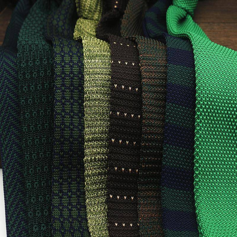 5厘米深绿色针织平领带男士复古休闲英国式绿棕色条纹休闲作1125w