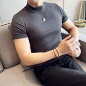 弹中领半袖 男士 0204w 半高领打底衫 韩版 短袖 T恤休闲紧身潮流修身