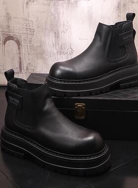 切尔西靴男士秋冬季新款马丁靴套筒内增高厚底男短靴子高帮1103r