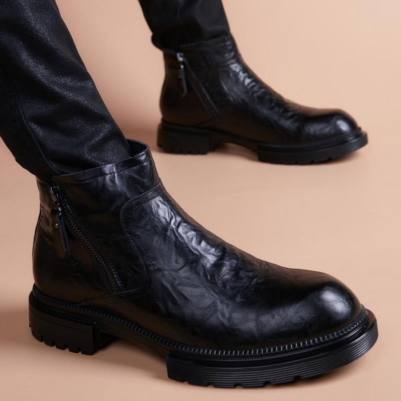 秋冬高帮皮鞋男士英伦风商务休闲中帮靴子短筒皮靴内增高马1206z