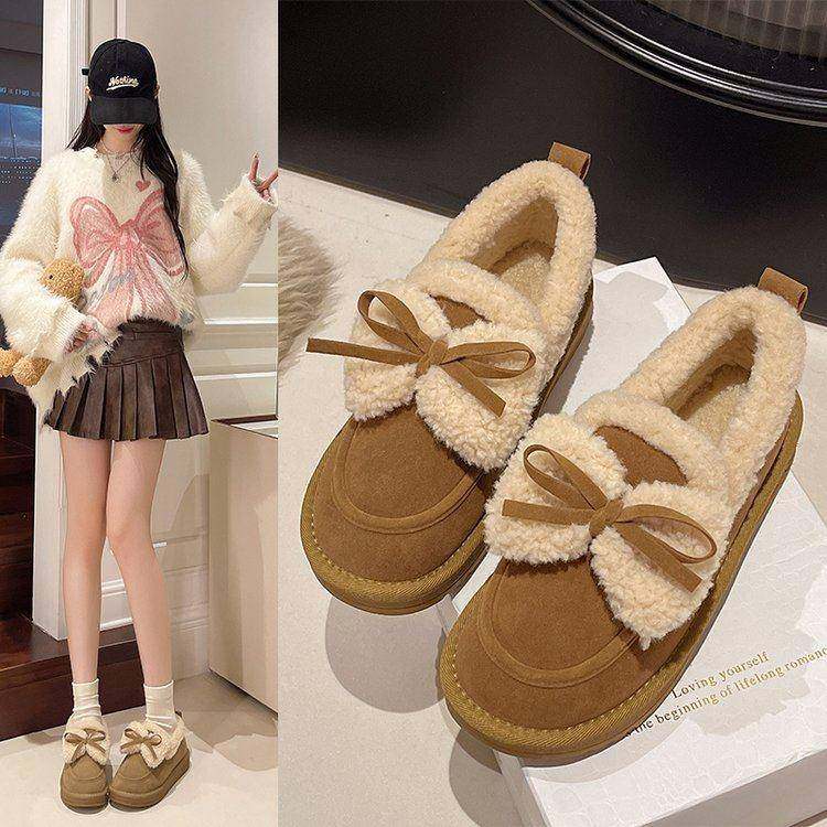 豆豆鞋女春秋加绒2026年新款蝴蝶结软底孕妇毛毛鞋一脚蹬勃0115w,女鞋,勃肯鞋/软木鞋,淘宝优惠券,粉丝福利购,淘宝优惠卷